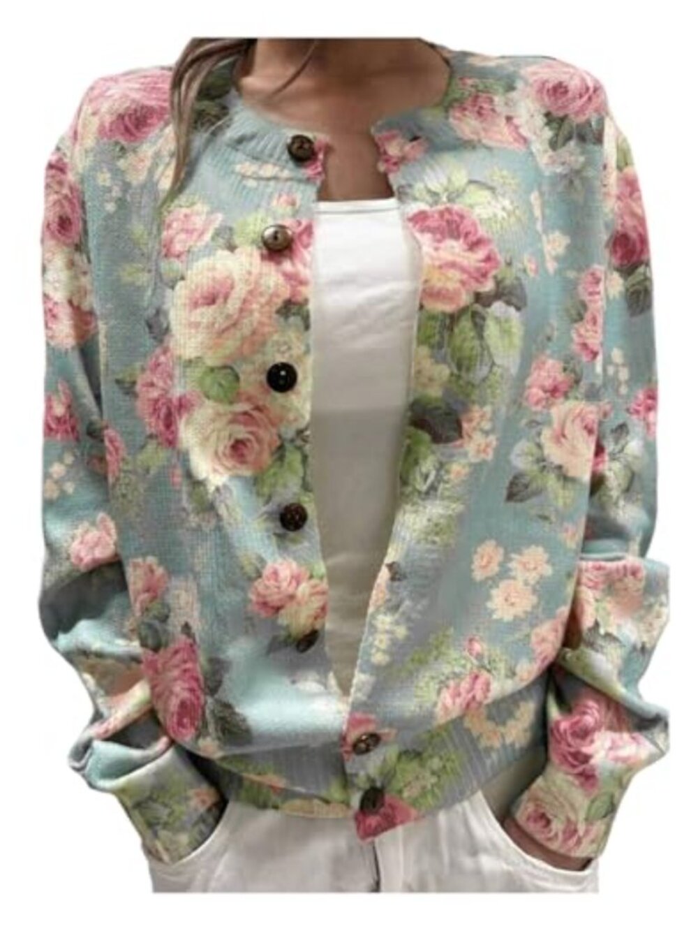 Women's Floral Print Button Down Cardigan Lightweight Long Sleeve Sweater